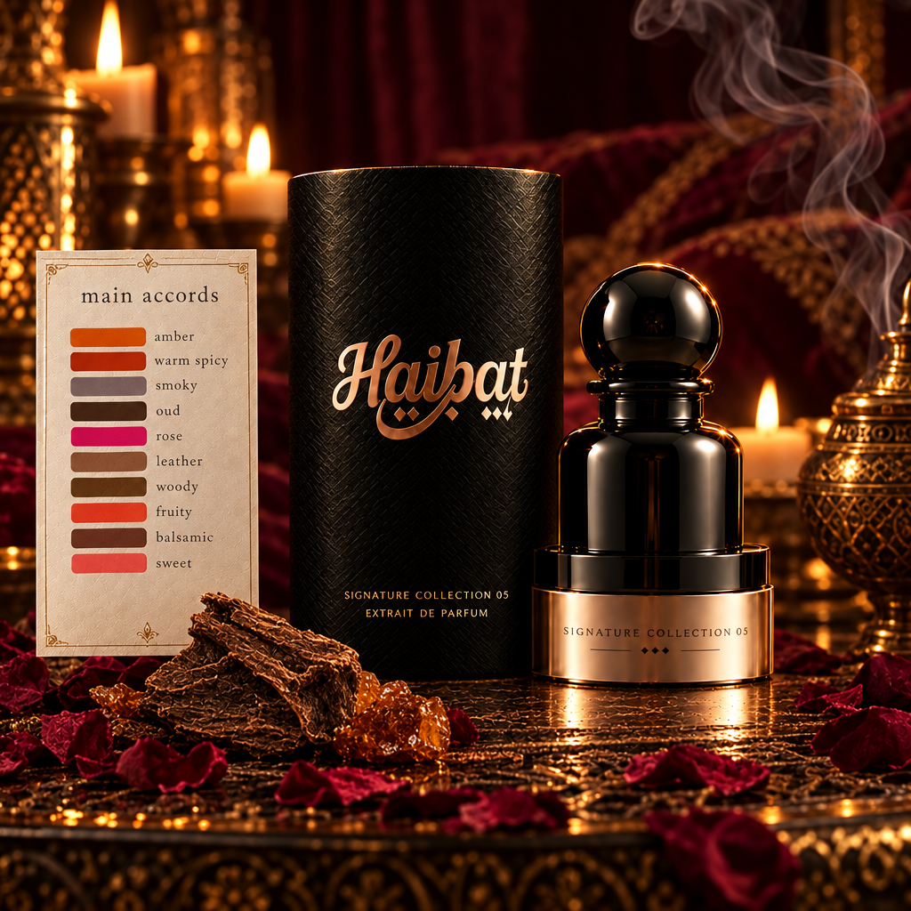 Haibat Signature Collection 05 Extrait de Parfum with main accords card