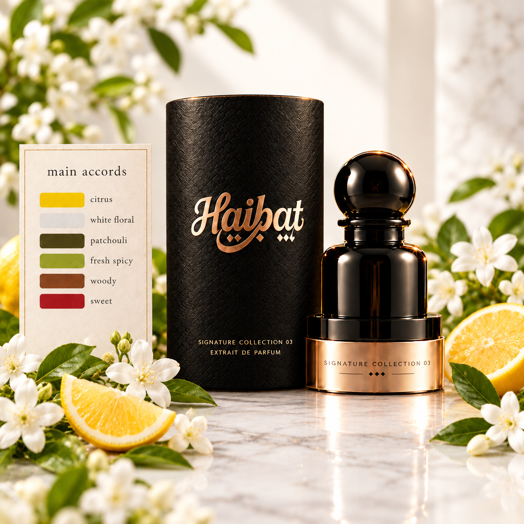 Haibat Signature Collection 07 Extrait de Parfum with main accords card