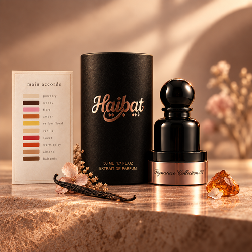 Haibat Signature Collection 02 Extrait de Parfum with main accords card