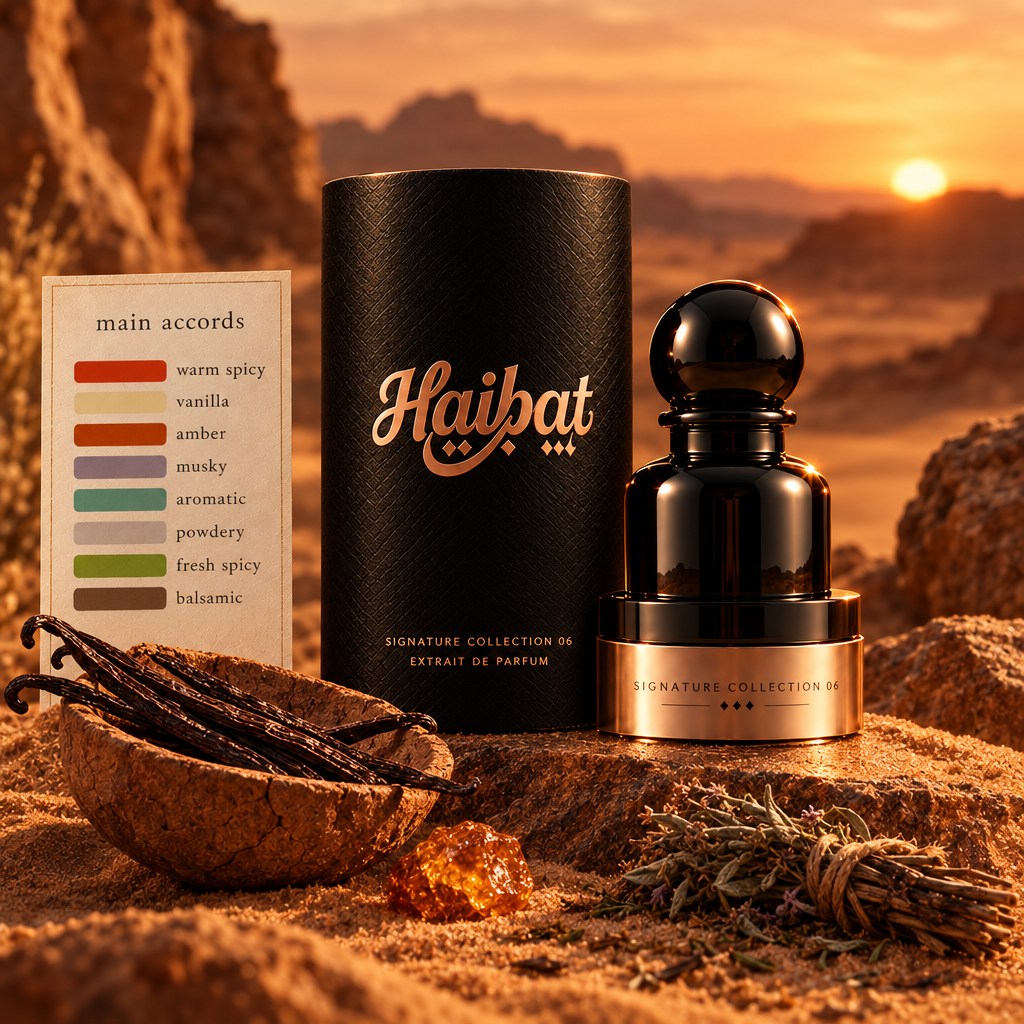Haibat Signature Collection 06 Extrait de Parfum with main accords card