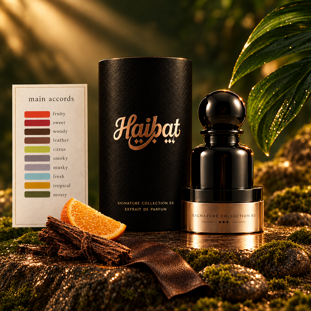 Haibat Signature Collection 03 Extrait de Parfum with main accords card